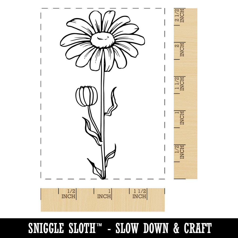 Hand Drawn Daisy Flower Rectangle Rubber Stamp for Stamping Crafting