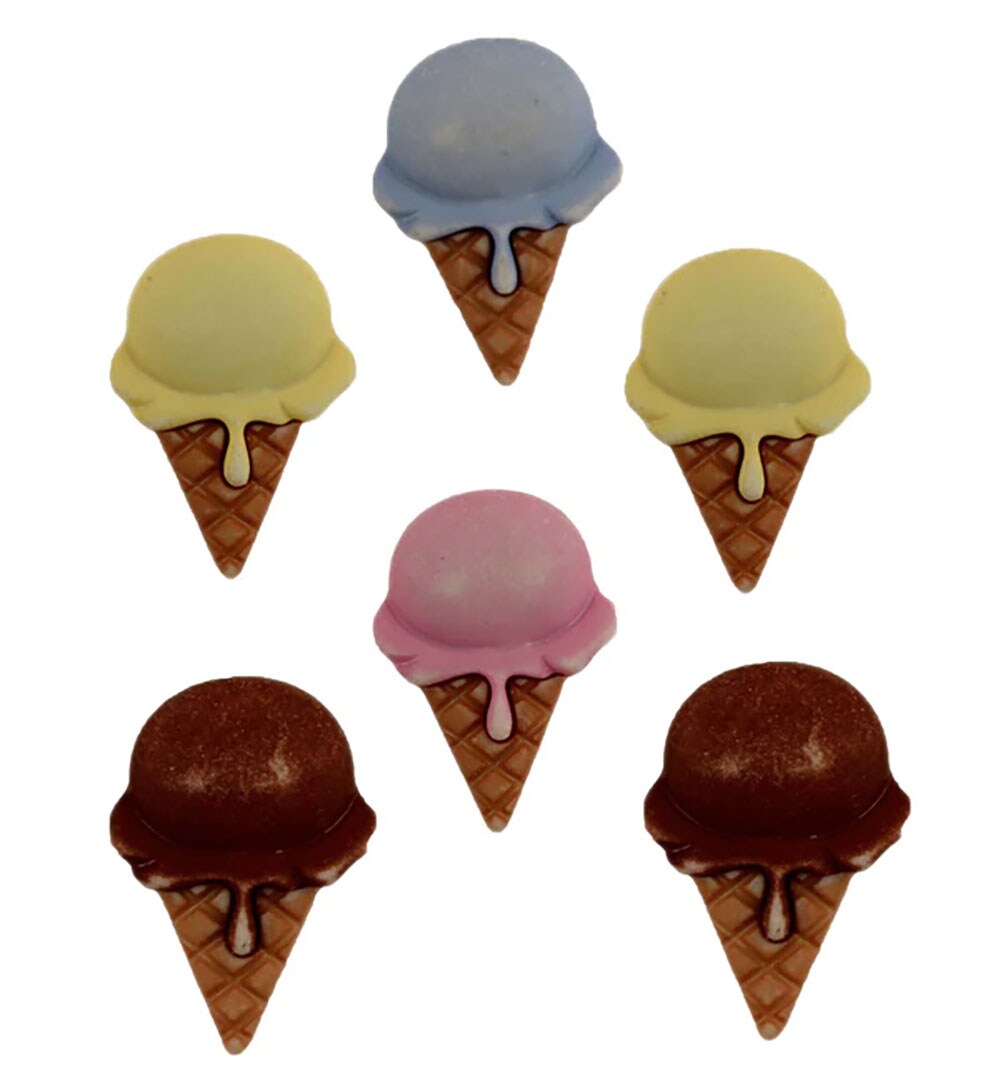 Buttons Galore and More Summer Craft &#x26; Sewing Buttons - Ice Cream Cones - 18 Buttons