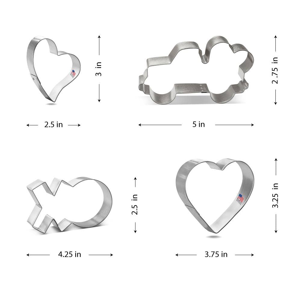 Hearts Truck XO Cookie Cutters 4 Pc Set HS0471- CookieCutter.Com - USA Tin Plated Steel