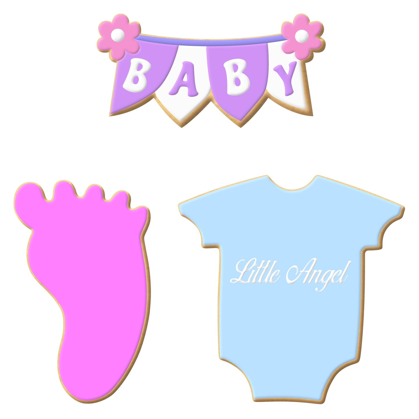 CookieCutter.com Baby Cookie Cutter 3 Piece Set, 4 in, Banner, Bodysuit, Tin Plate Steel, USA