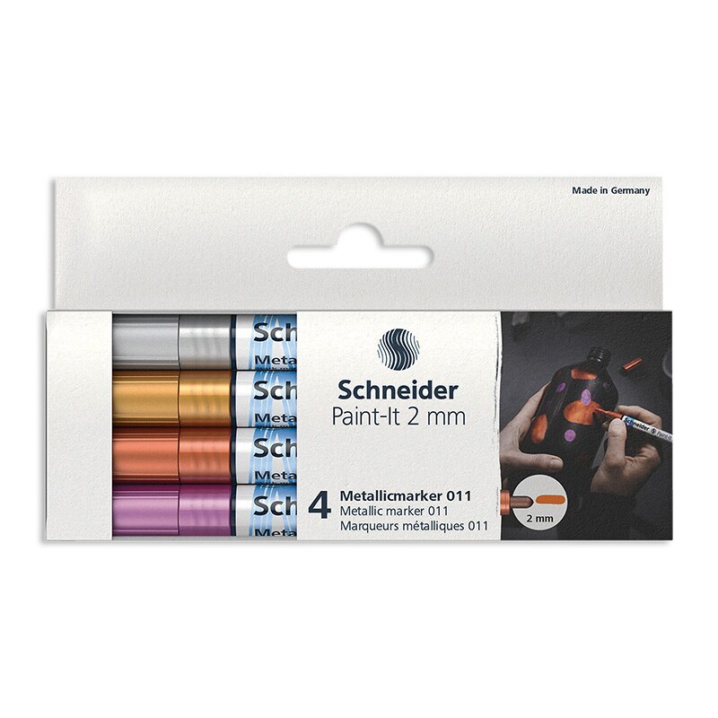 Paint-It 011 Metallic Markers, 2 mm Tip, Wallet, 4 Assorted Ink Colors (Set 1)