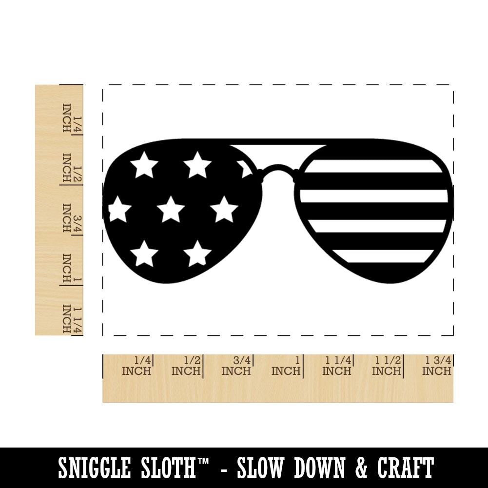 Patriotic Aviator Sunglasses American Flag Rectangle Rubber Stamp for Stamping Crafting