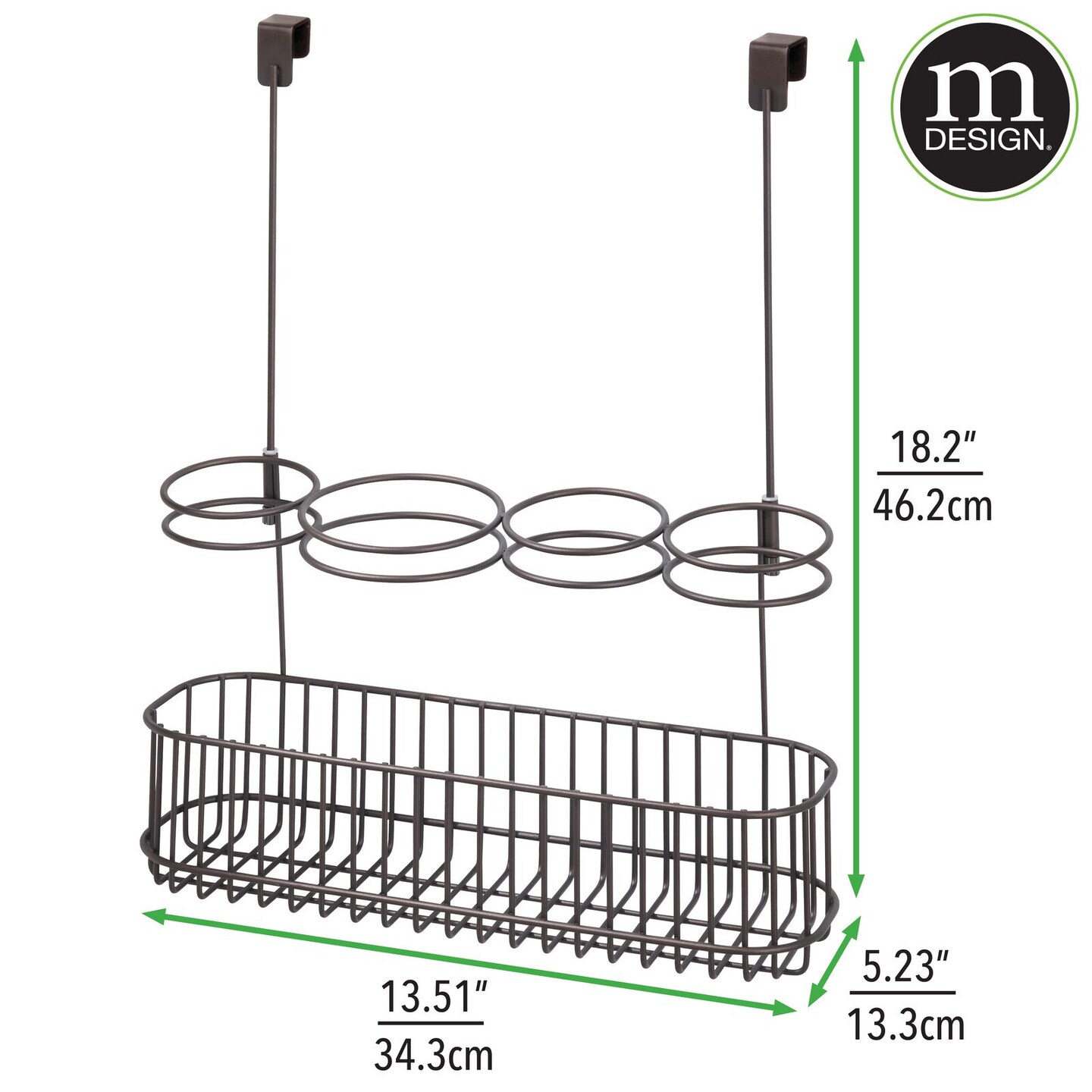 mDesign Over Door Hanging Hair Care Styling Tool Storage Basket, Large