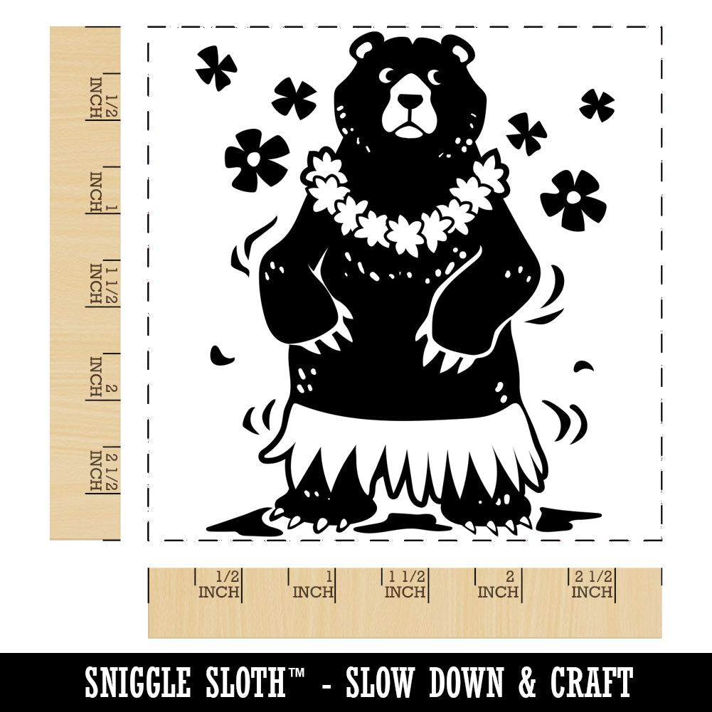 Luau Hawaiian Bear in Hula Skirt with Lei Square Rubber Stamp for ...