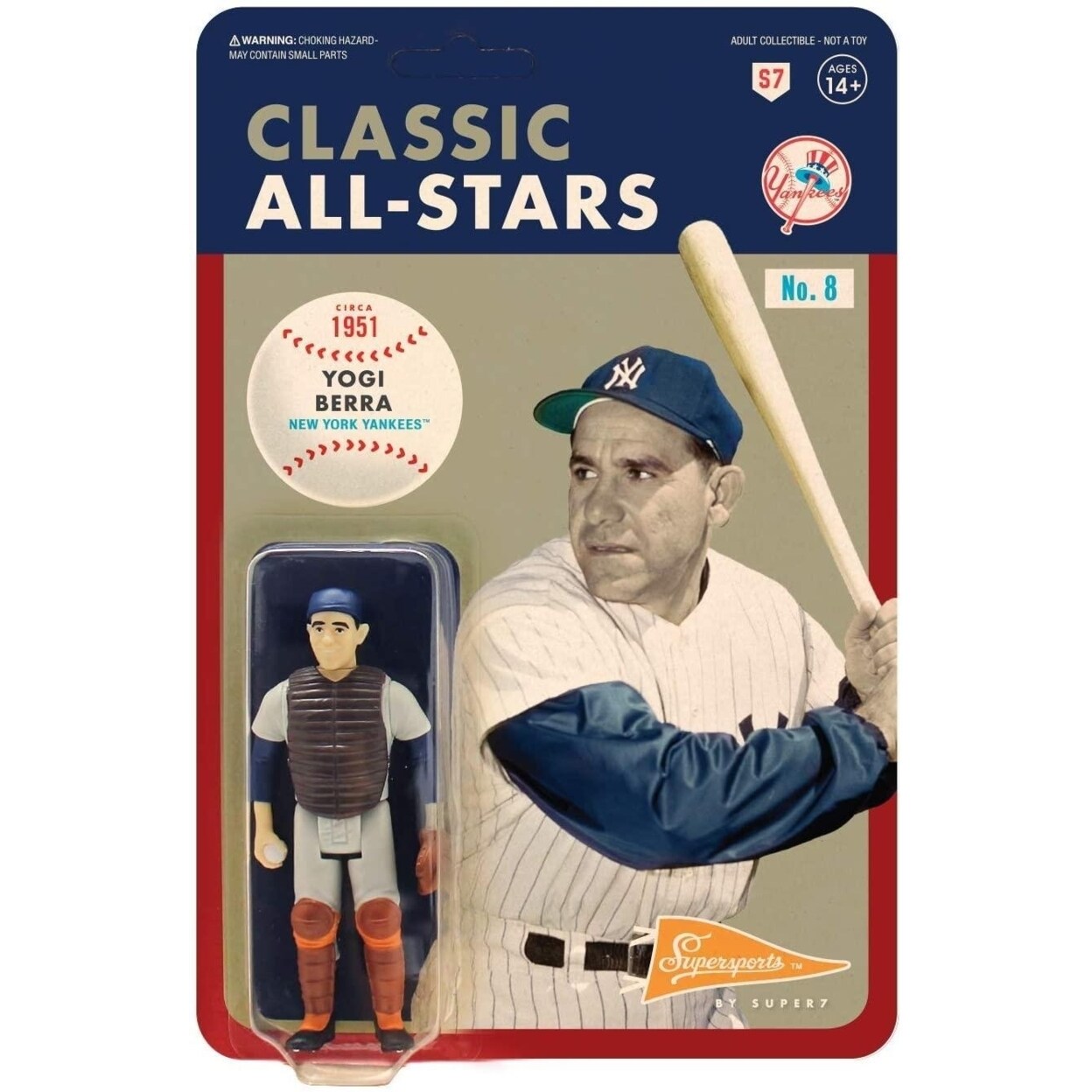 Mlb Yogi Berra York Yankees Baseball Classic All Stars Reaction Figure Collectible Super7