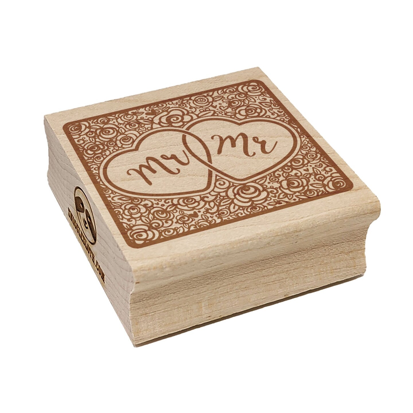 Mr &#x26; Mr Intertwined Hearts with Flower Background Wedding Square Rubber Stamp for Stamping Crafting