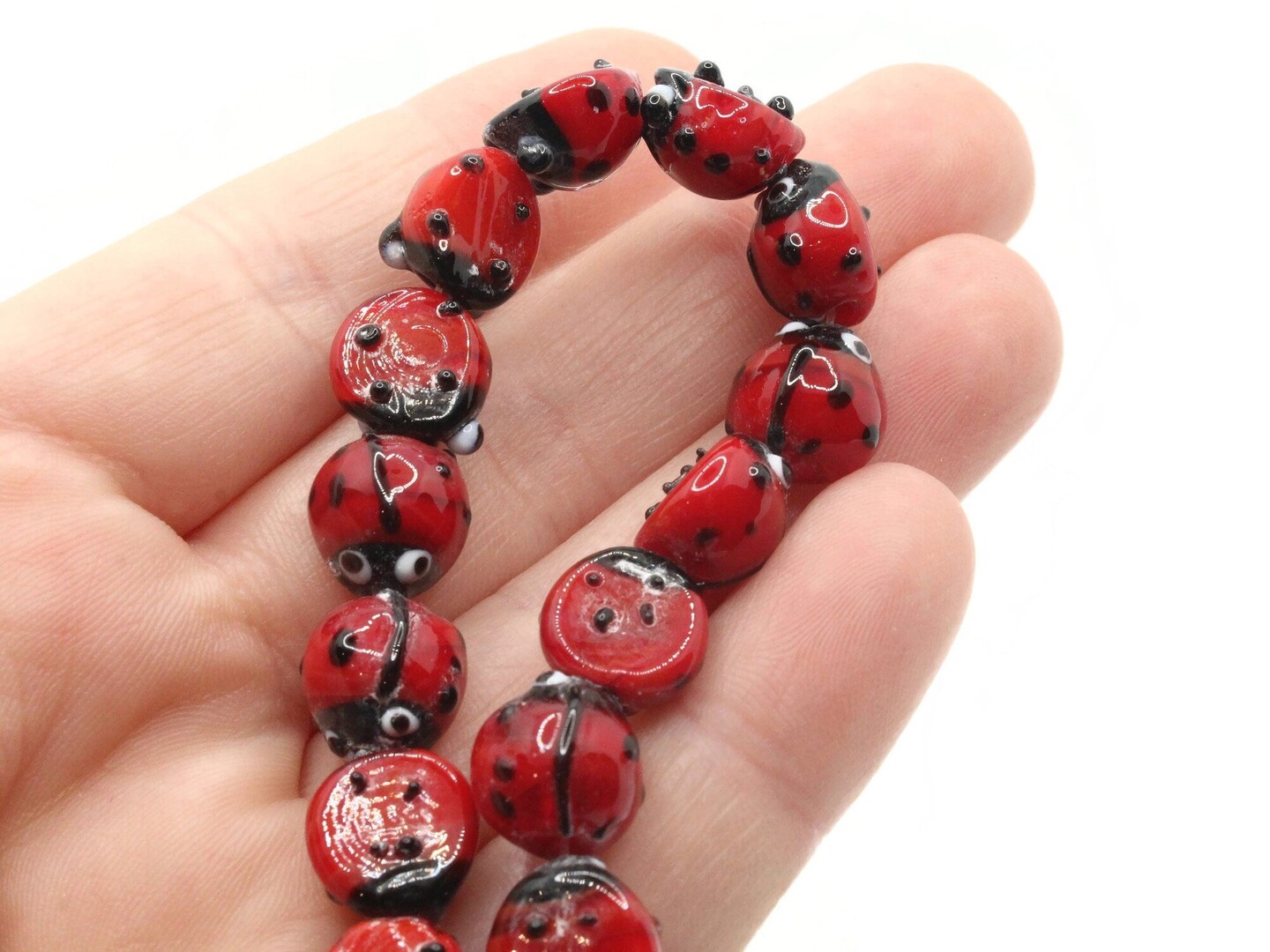 20 10mm Red Ladybugs Lampwork Glass Beads
