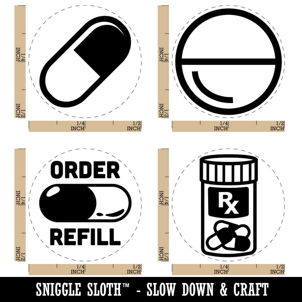 Pill Medicine Prescription Medication Reminder Symbols Rubber Stamp Set for Stamping Crafting