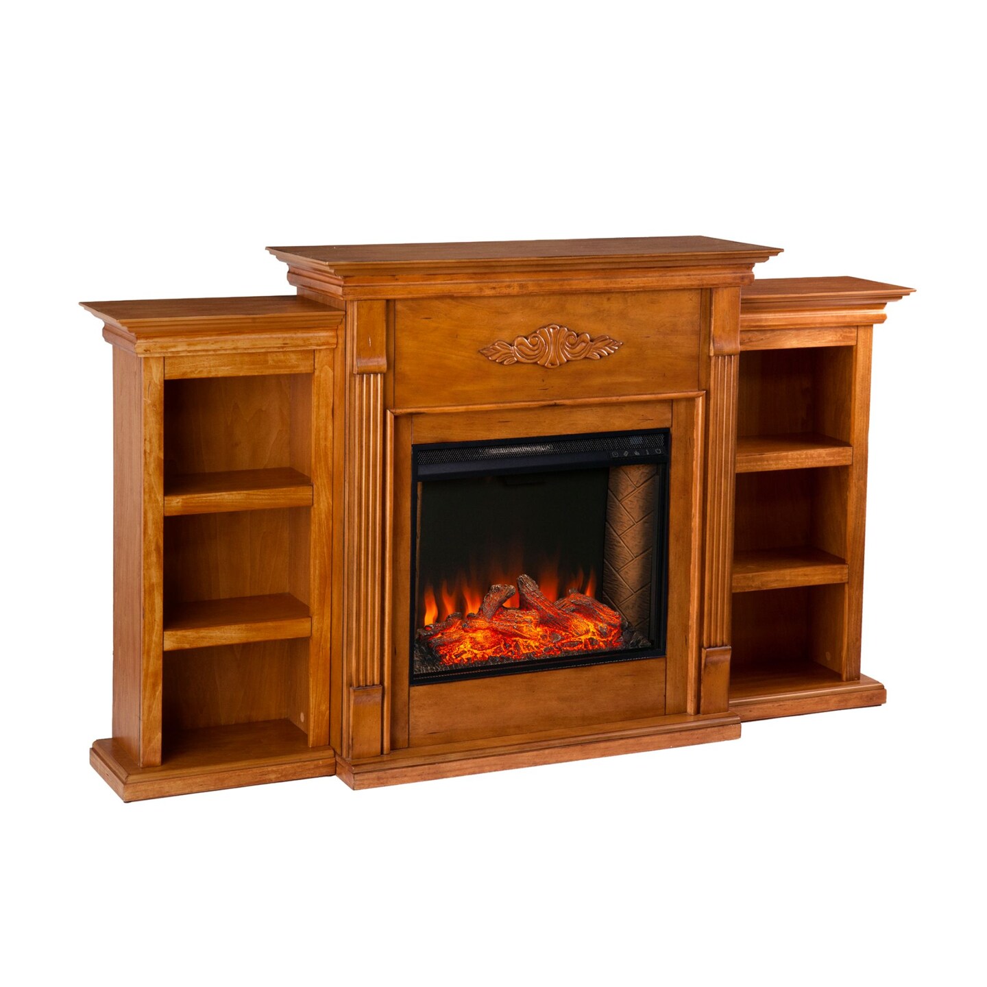 Southern Enterprises 70.25&#x22; Brown Contemporary Rectangular Fireplace with Bookcase