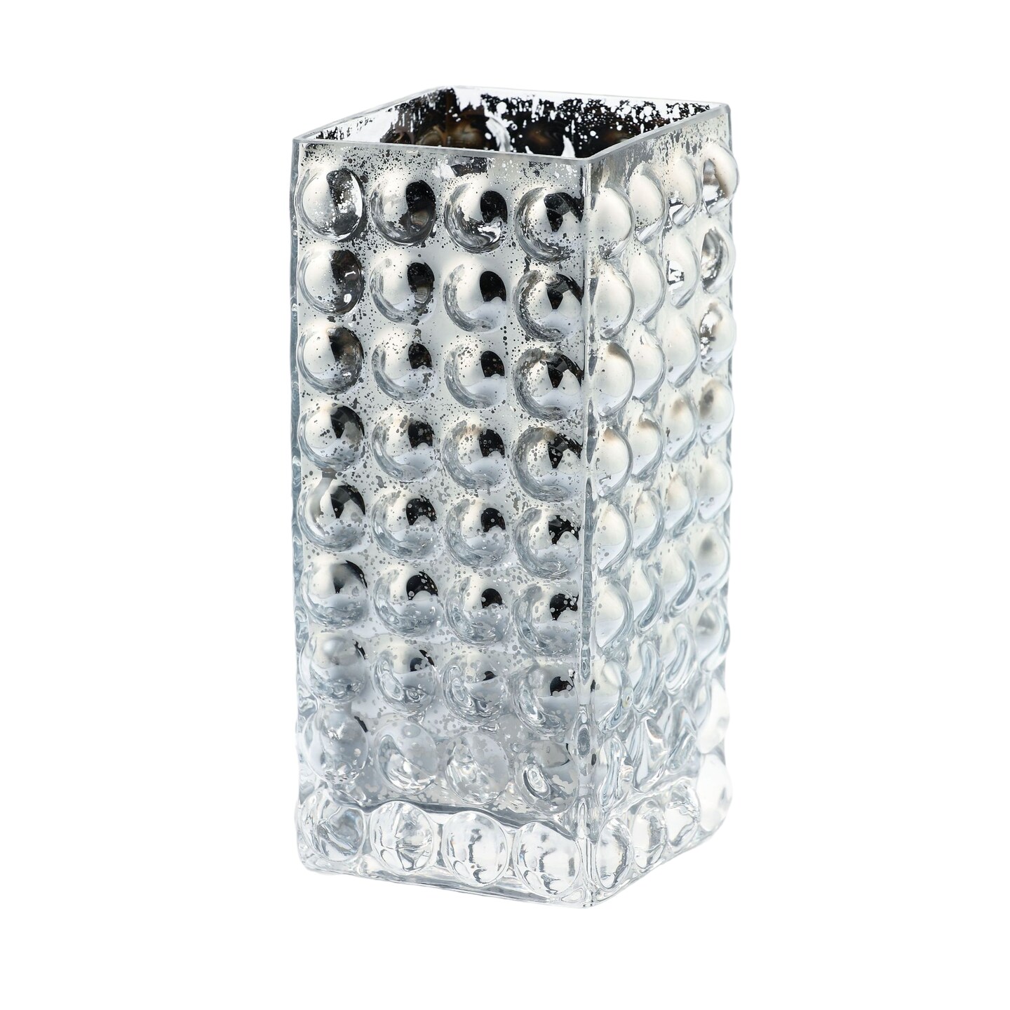 CC Home Furnishings 7.5" Silver Square Hand Blown Glass Pillar Candle