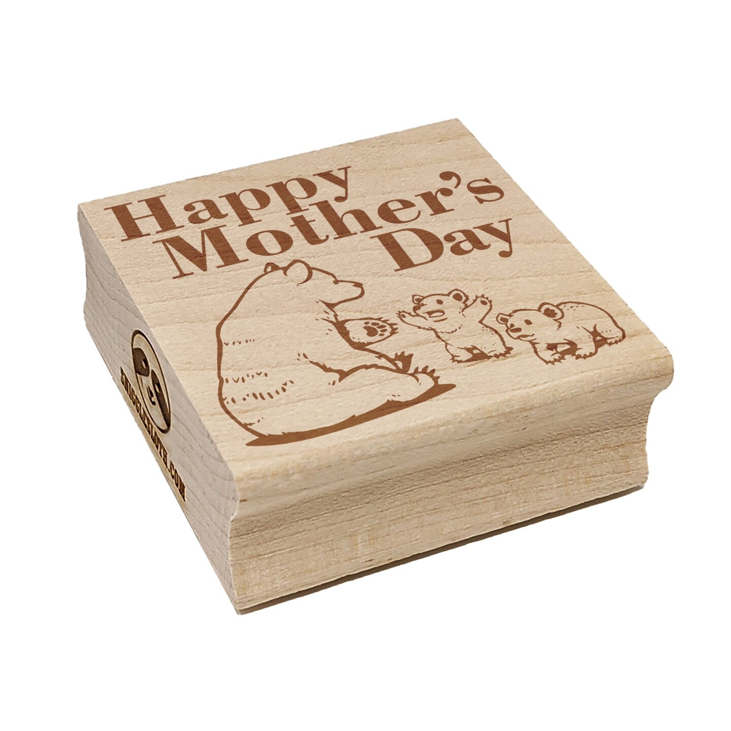 Happy Mother's Day Momma Bear with Cubs Square Rubber Stamp for