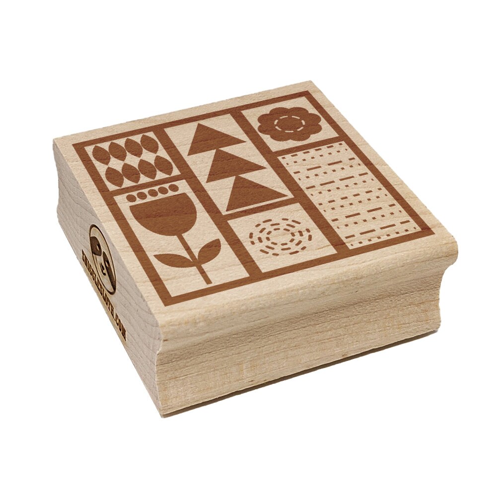 Mod design flowers triangles leaves square rubber stamp for stamping