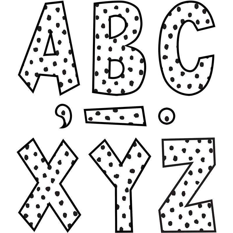 Black Painted Dots on White 7&#x22; Fun Font Letters