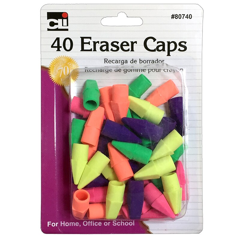 Pencil Eraser, Caps, Assorted Colors, Pack Of 40 | Michaels