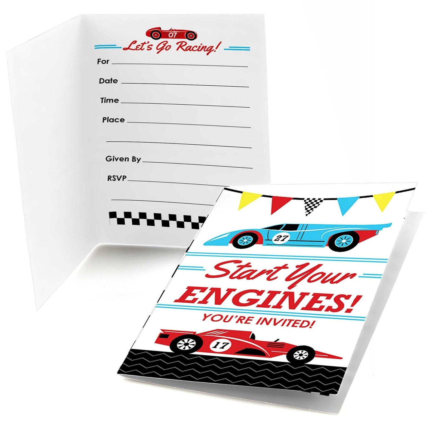 Big Dot of Happiness Let&#x27;s Go Racing - Racecar - Fill In Race Car Birthday Party or Baby Shower Invitations (8 count)