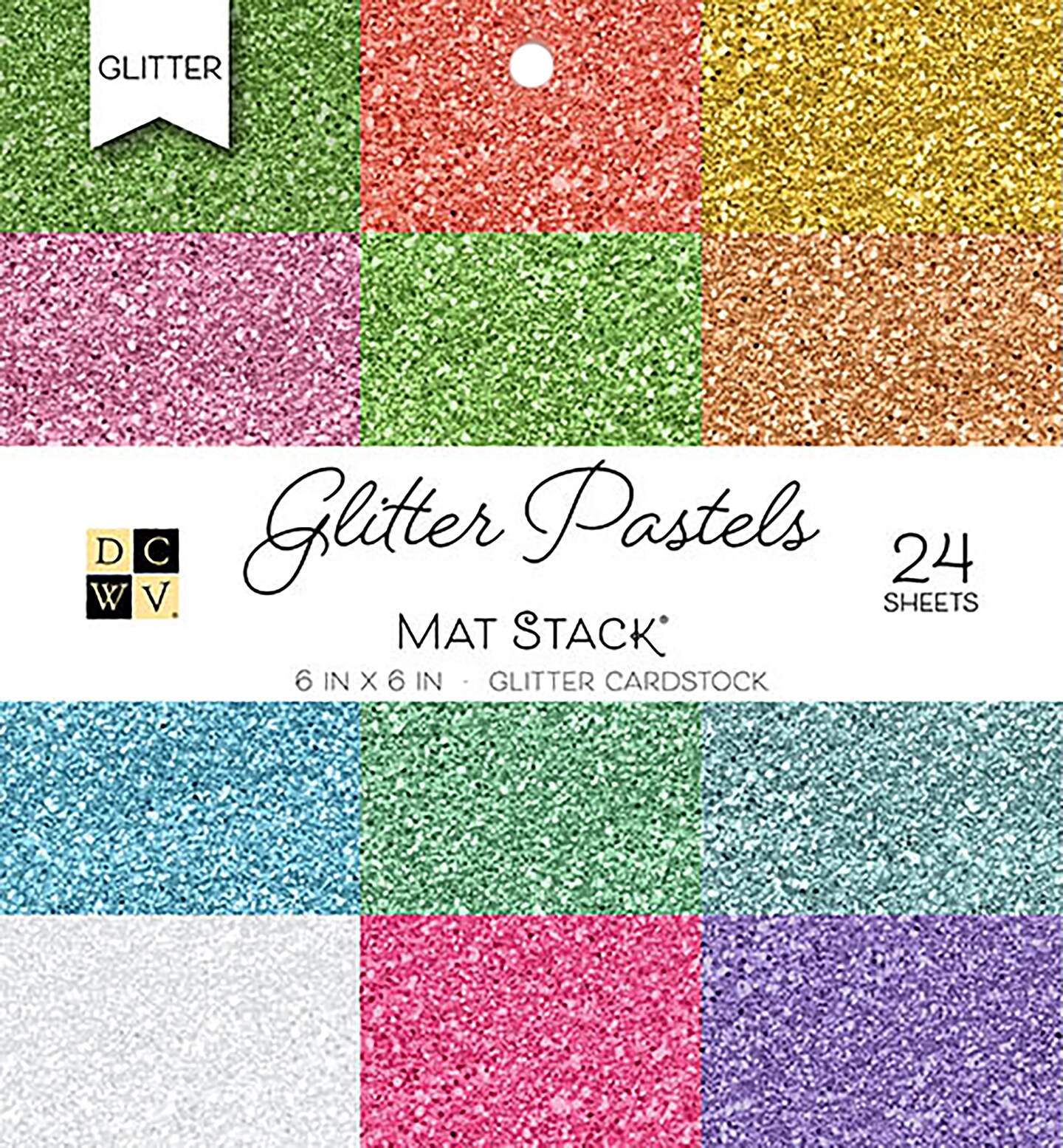 DCWV Single-Sided Cardstock Stack 6&#x22;X6&#x22; 24/Pkg-Glitter Pastels Solid, 12 Colors/2 Each