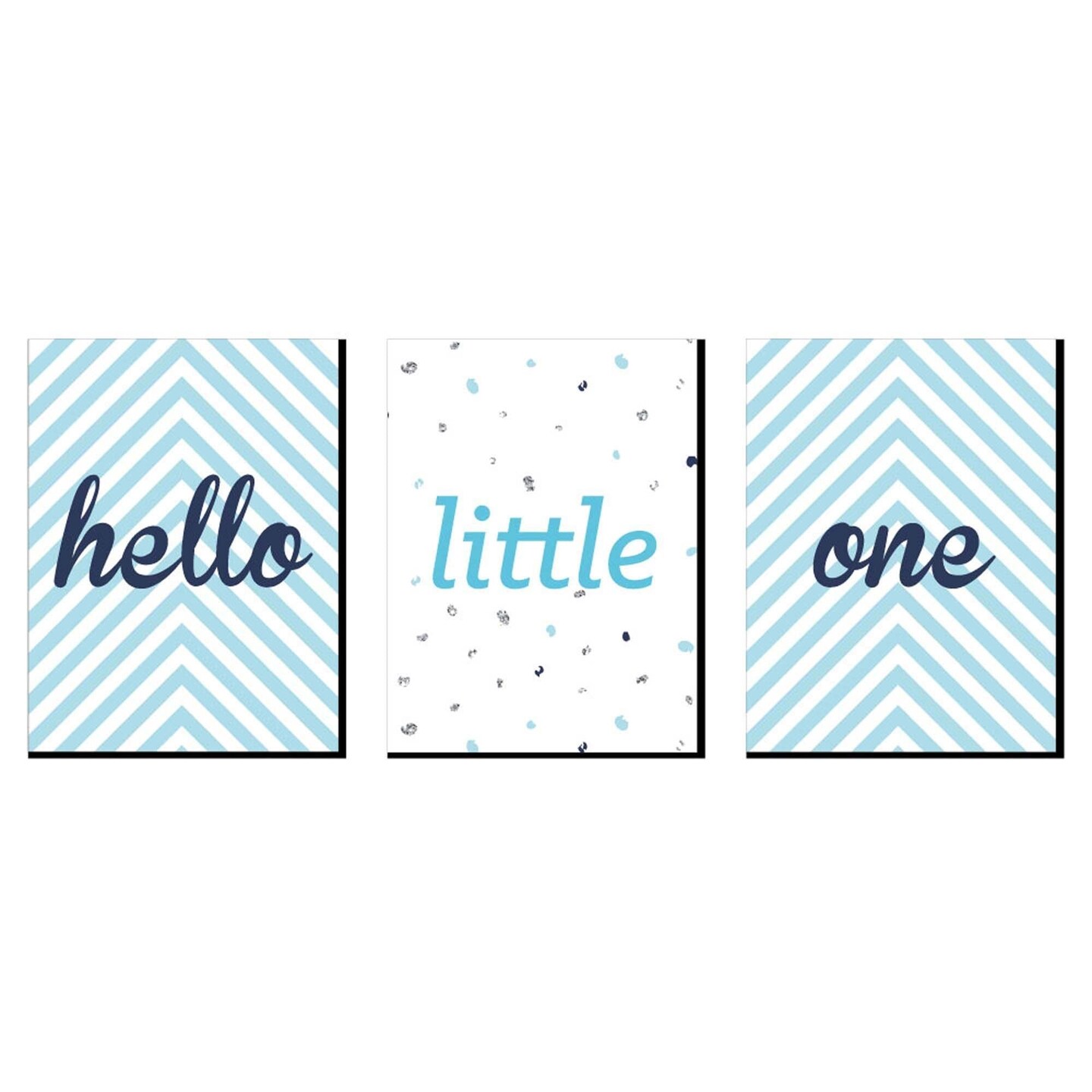 Big Dot of Happiness Hello Little One - Blue and Silver - Baby Boy Nursery Wall Art &#x26; Kids Room Decor - Gift Ideas - 7.5 x 10 inches - Set of 3 Prints