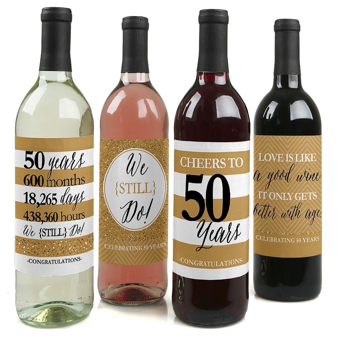 Big Dot of Happiness We Still Do - 50th Wedding Anniversary Decorations for Women and Men - Wine Bottle Label Stickers - Set of 4