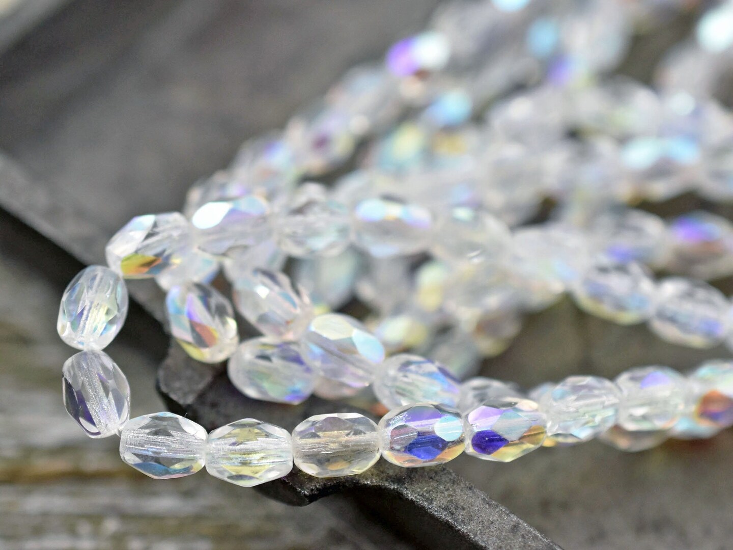 *20* 5x7mm Crystal AB Fire Polished Faceted Oval Beads