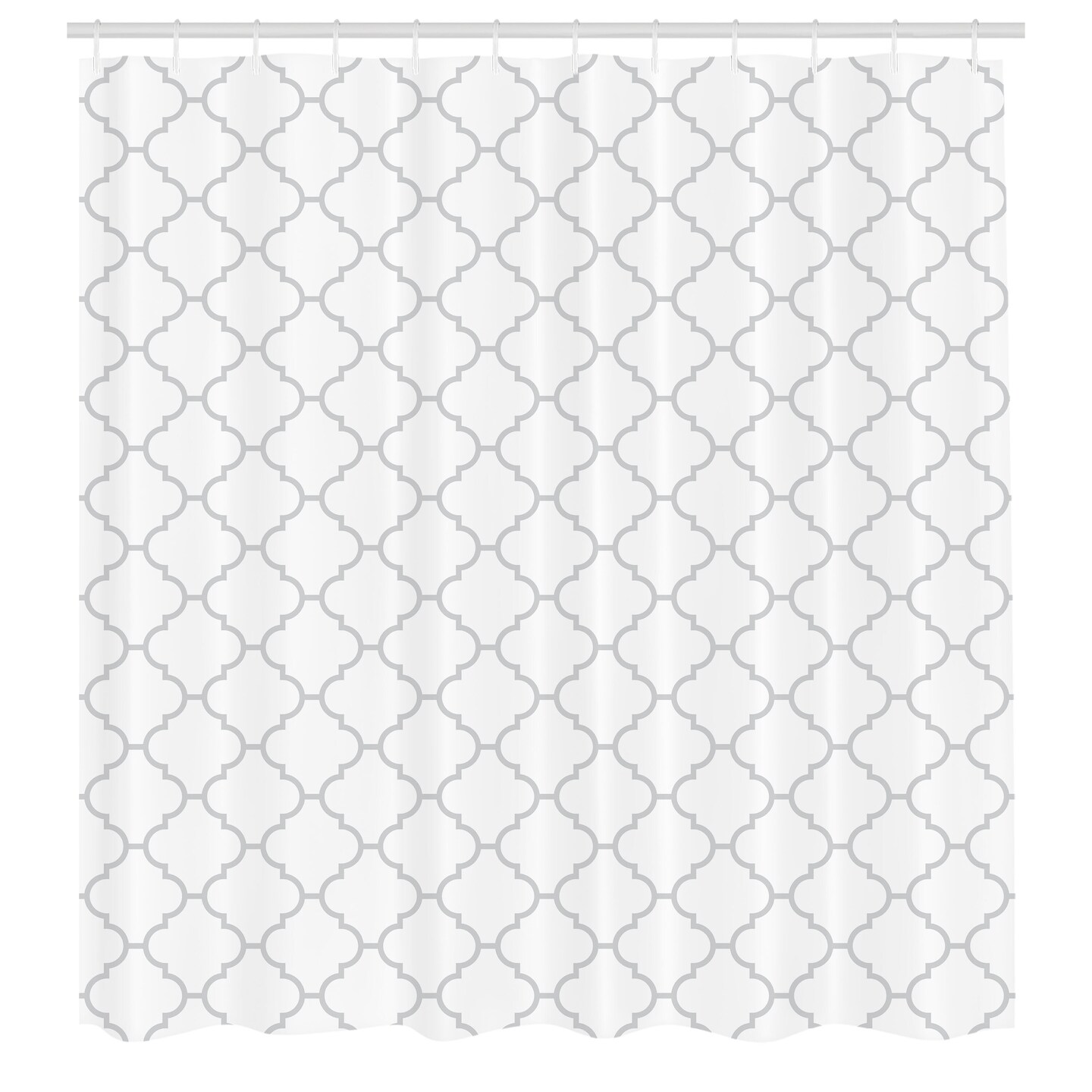 Ambesonne Simple Shower Curtain &#x26; Hooks Monochrome Pattern of Geometric Linked Forms on Plain Backdrop Modern Washable Cloth Fabric Bathroom Accessories Set for Restroom Decor 69&#x22; W x 70&#x22; L White Gray
