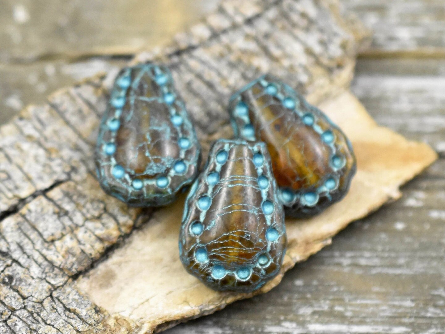 *6* 17x12mm Turquoise Washed Topaz Picasso Lacy Teardrop Beads