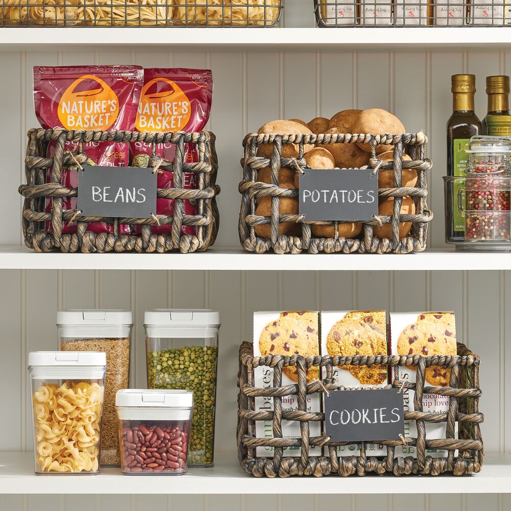 mDesign Natural Open Weave Kitchen Pantry Basket, 16&#x22; Long - 6 Pack