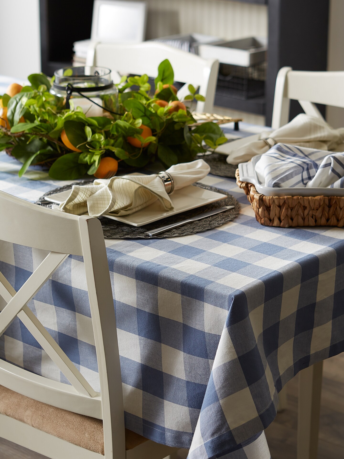 DII Stonewash Blue Buffalo Check Tablecloth 70 Round | Michaels