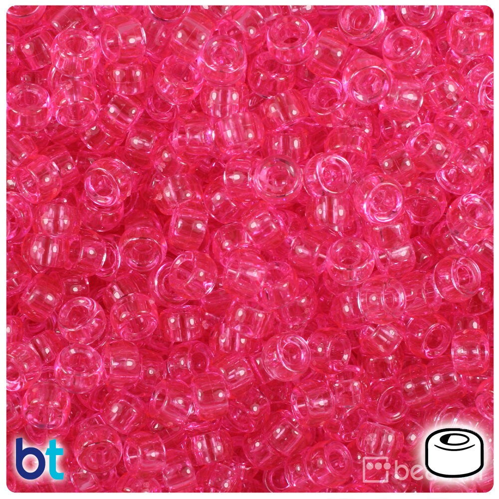 Transparent Pink Kandi Beads, Pink Barrel Beads for Bracelet, Pink Pon