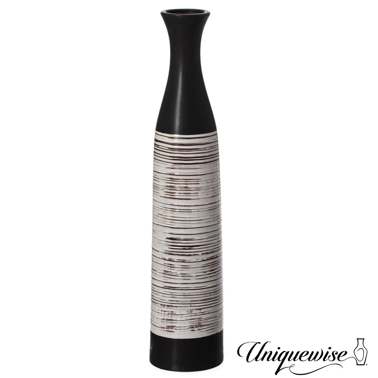 Handcrafted Black and White Waterproof Ceramic Floor Vase - Neat Classic Bottle Shaped Vase, Freestanding Design, Perfect for Tall Floral Arrangements