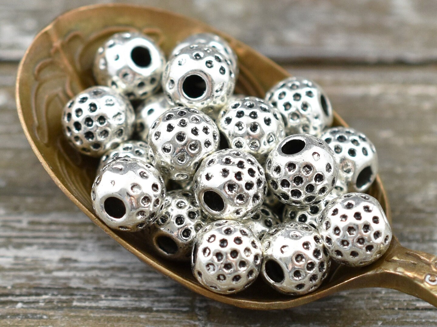 *50* 6mm Antique Silver Dimpled Round Beads