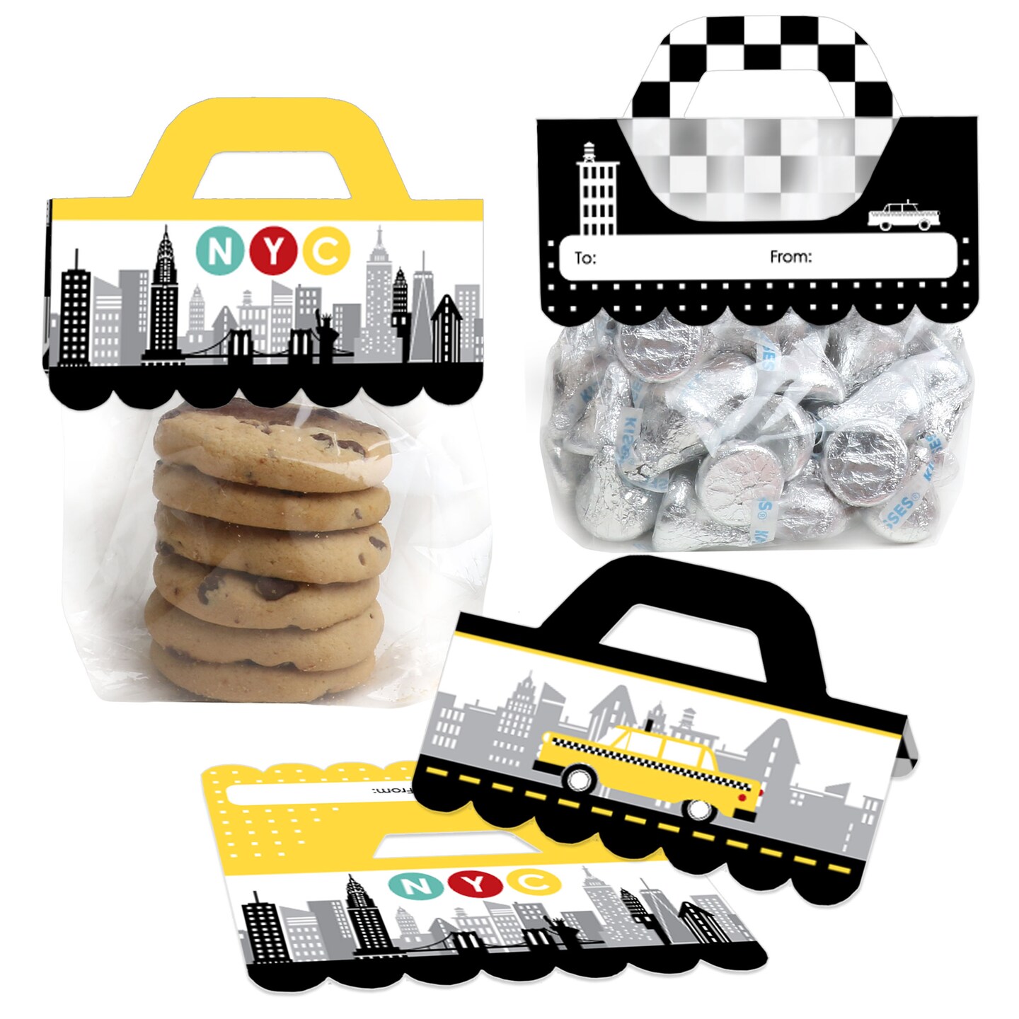 12x NYC Cityscape Geschenkboxen Mit Schleife – Quadratisch, 8,9x8,9x17,8cm, Für Party-Gastgeschenke