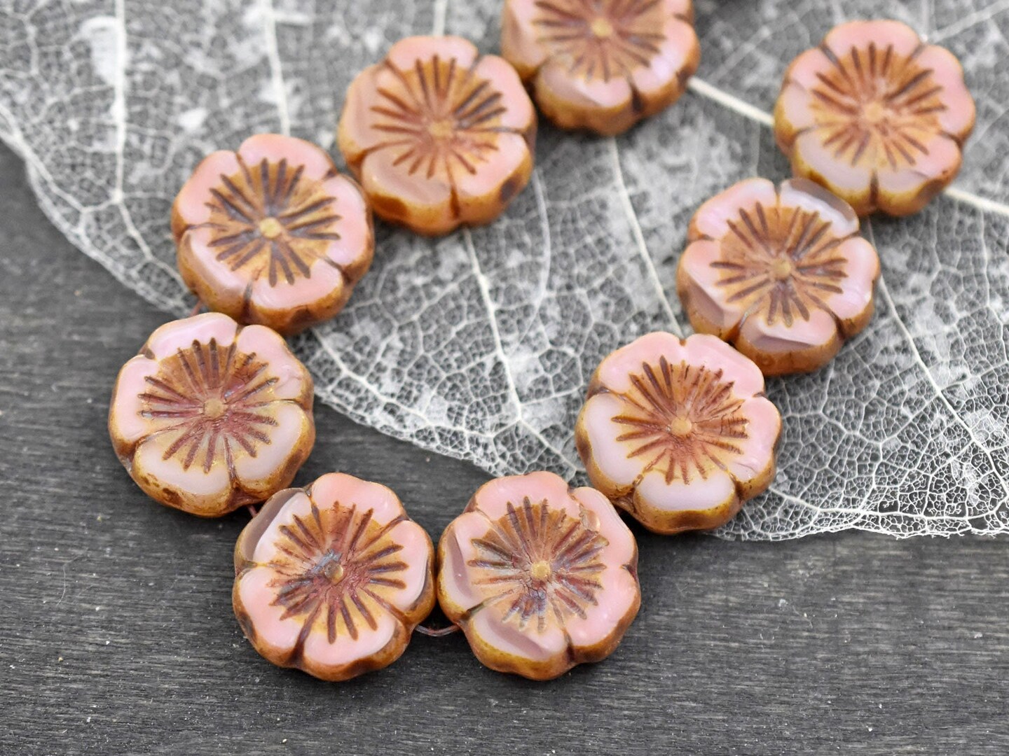 *10* 14mm Pink Coral Picasso Table Cut Hawaiian Flower Beads