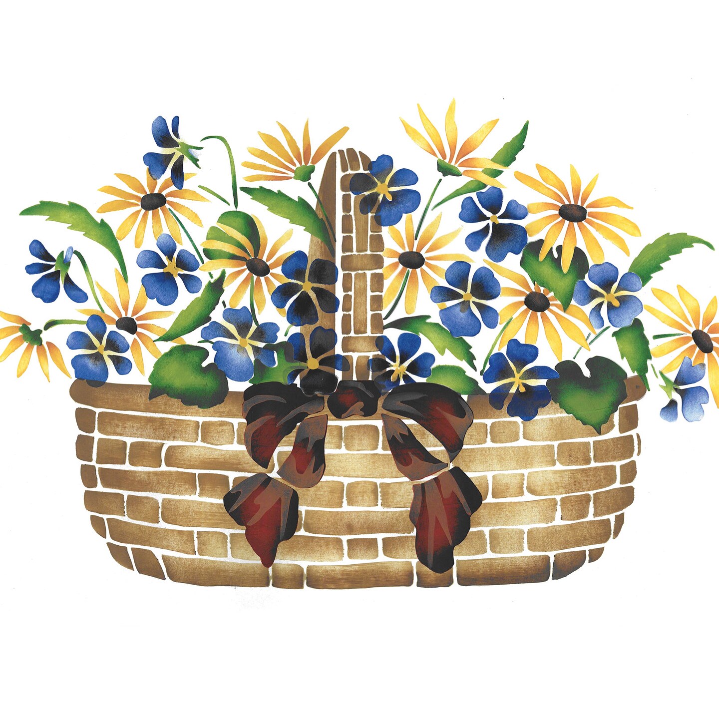 Small Violet and Daisy Basket Wall Stencil | 2555 by Designer Stencils | Floral Stencils | Reusable Art Craft Stencils for Painting on Walls, Canvas, Wood | Reusable Plastic Paint Stencil for Home Makeover | Easy to Use & Clean Art Stencil