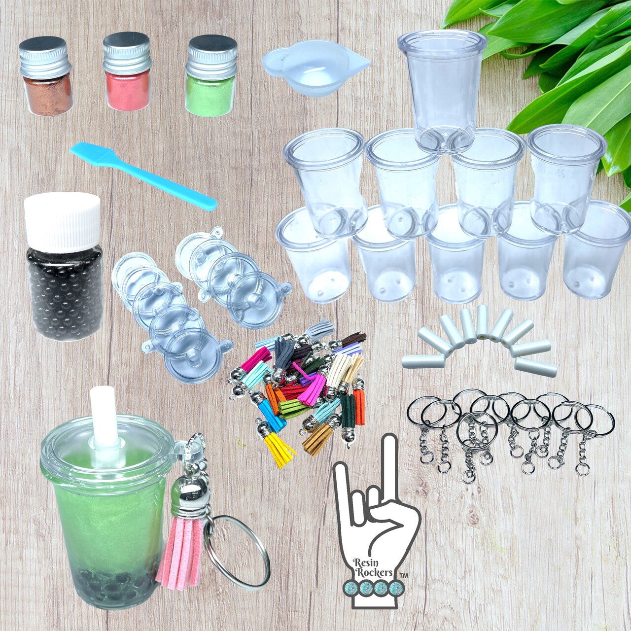 Boba Tea Beverage Keychain Accessory Kit with UV Resin - Makes 10!