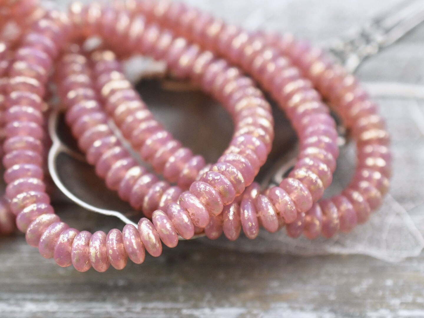 *50* 6x2mm Gold Washed Pink Opaline Smooth Rondelle Beads