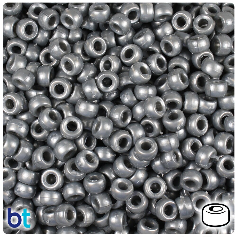 BeadTin Grey Pearl 6.5mm Mini Barrel Plastic Pony Beads (1000pcs)