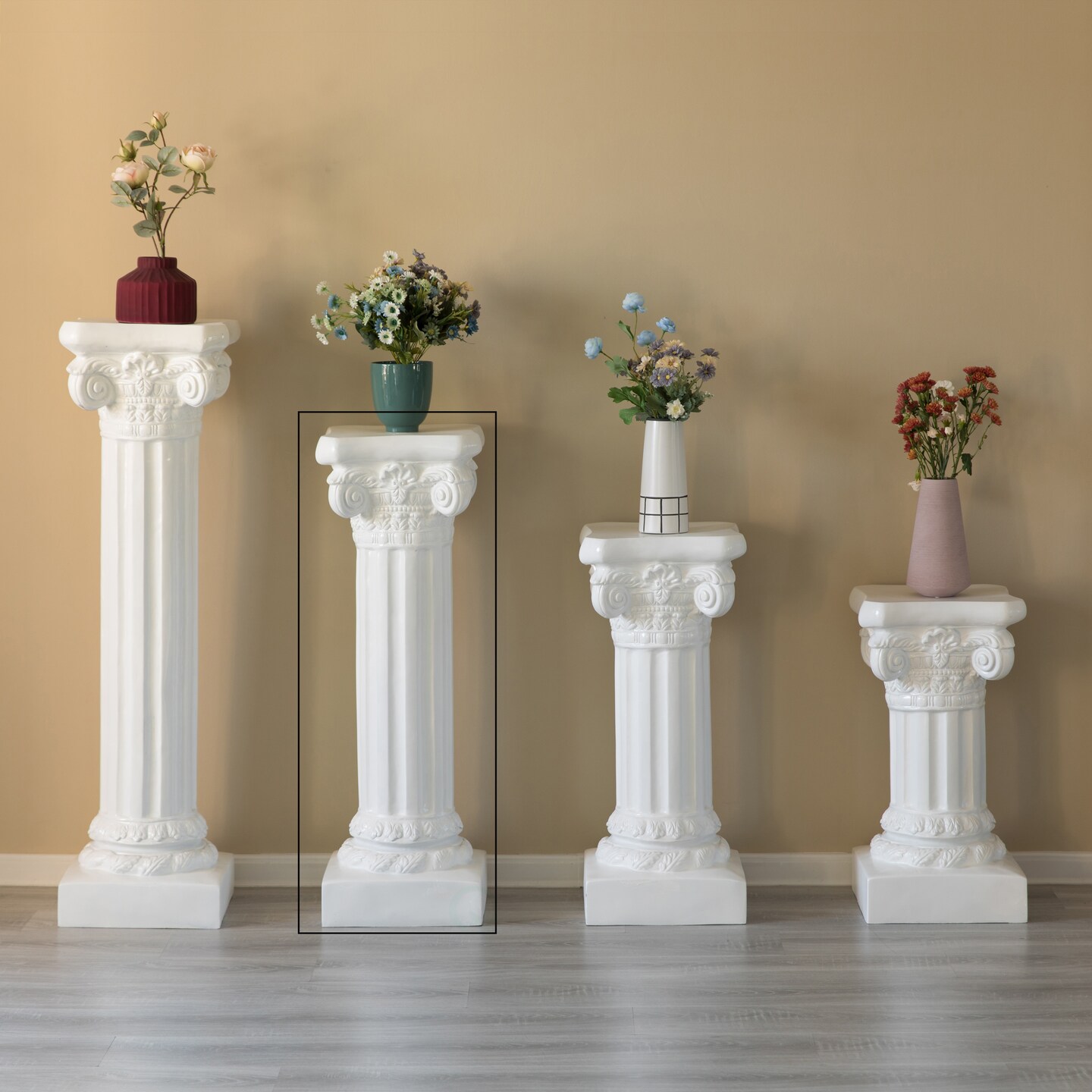 Decorative Fiberglass White Plinth Roman Style Column Ionic Piller Pedestal Vase Stand for Wedding or Party, Living Room, or Dining Room Decor - Photography Props - Sculpture Display - Greek-inspired Luxury Decor Piece with Ornate Accents