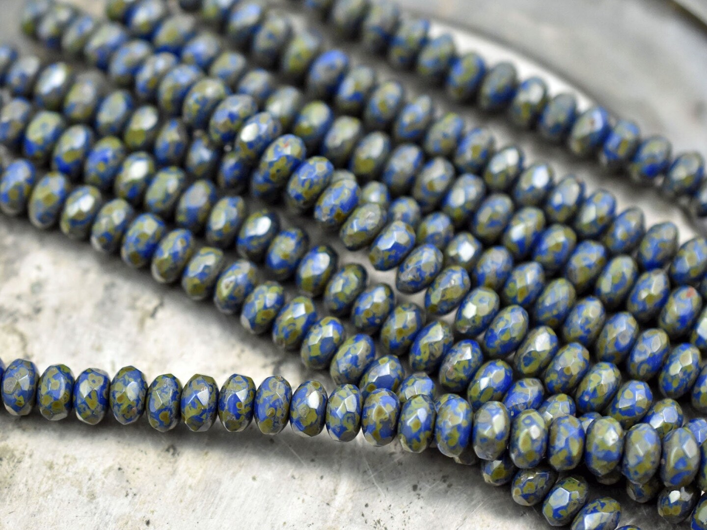 *21* 5x7mm Opaque Cobalt Travertine Fire Polished Rondelle Beads