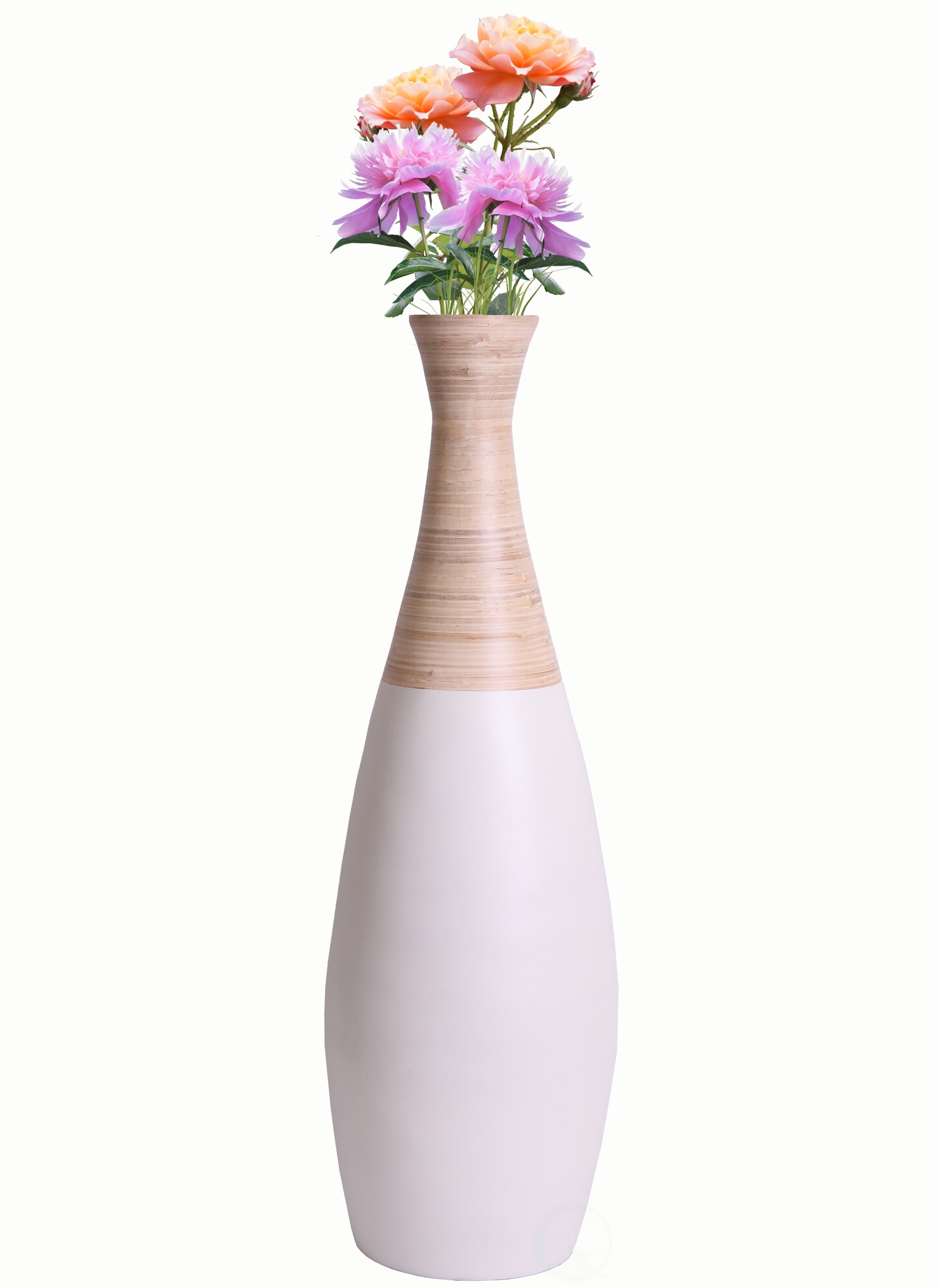 31.5 inch Spun Bamboo Tall Trumpet Floor Vase - Decorative Home Accent, Natural Bamboo, Indoor Decoration, Sustainable Materials, Tall Floral Display, Handmade Bamboo Vase, Floor Standing Vase