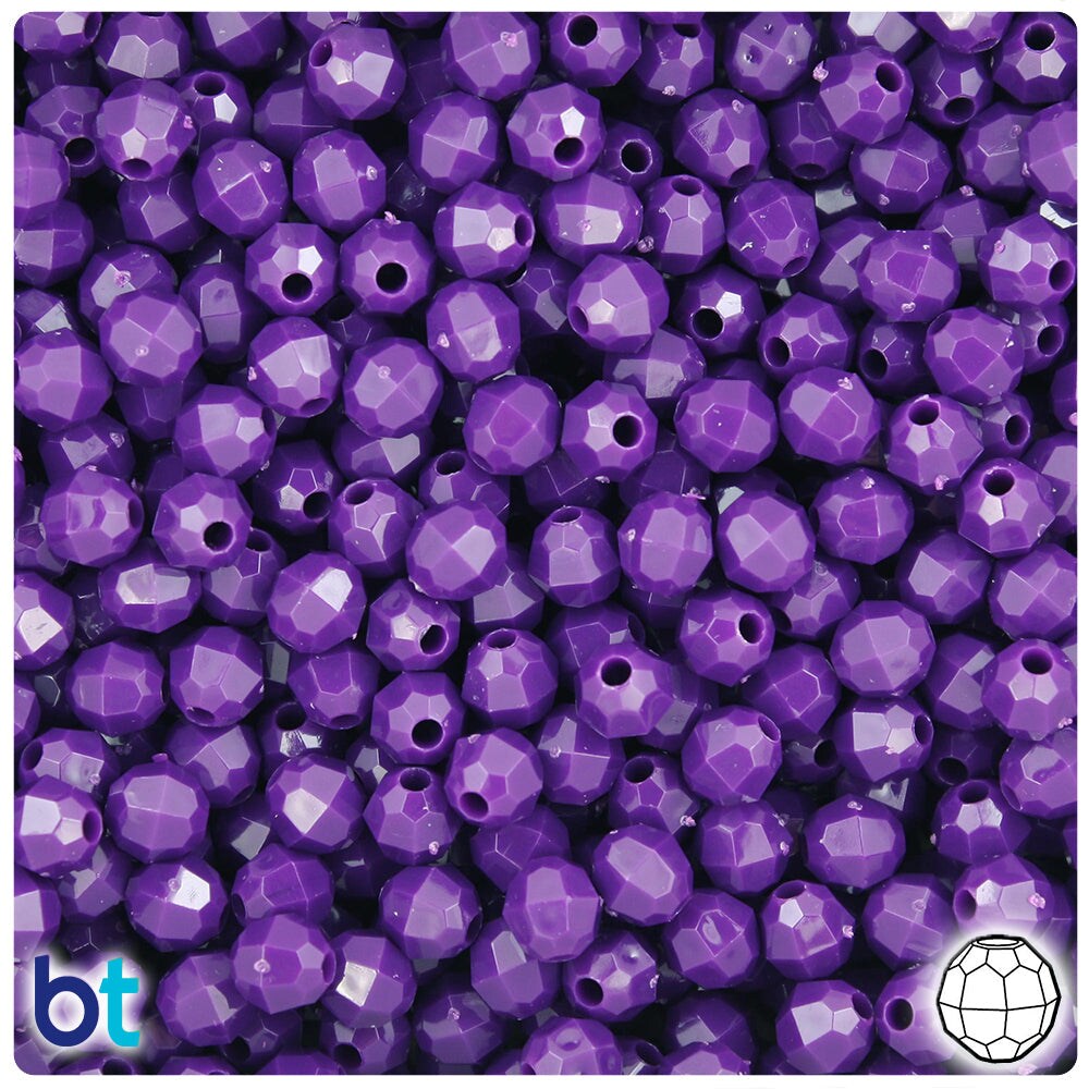 BeadTin Plum Neon Bright 6mm Faceted Round Plastic Craft Beads (600pcs) Michaels