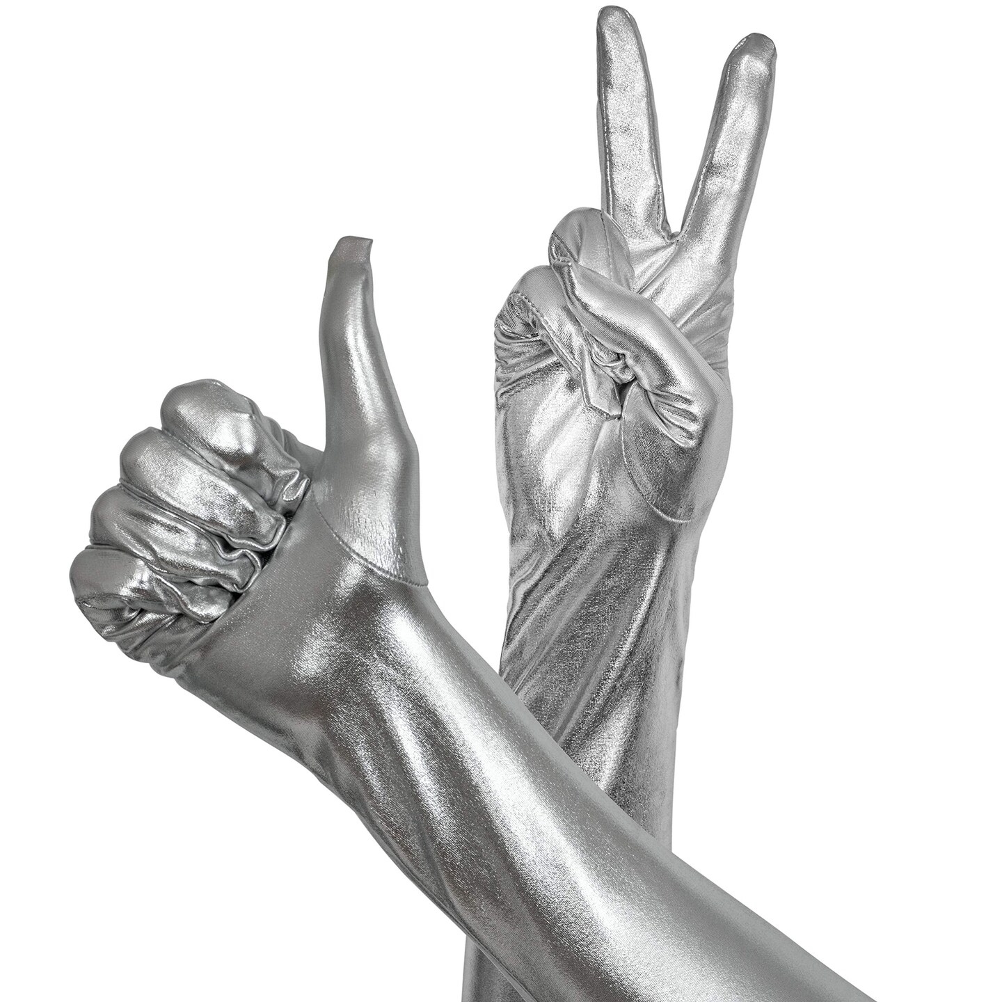 Silver Metallic Opera Gloves - Roaring 20&#x27;s Fancy Flapper Elbow Evening Gloves Accessories for Women and Girls