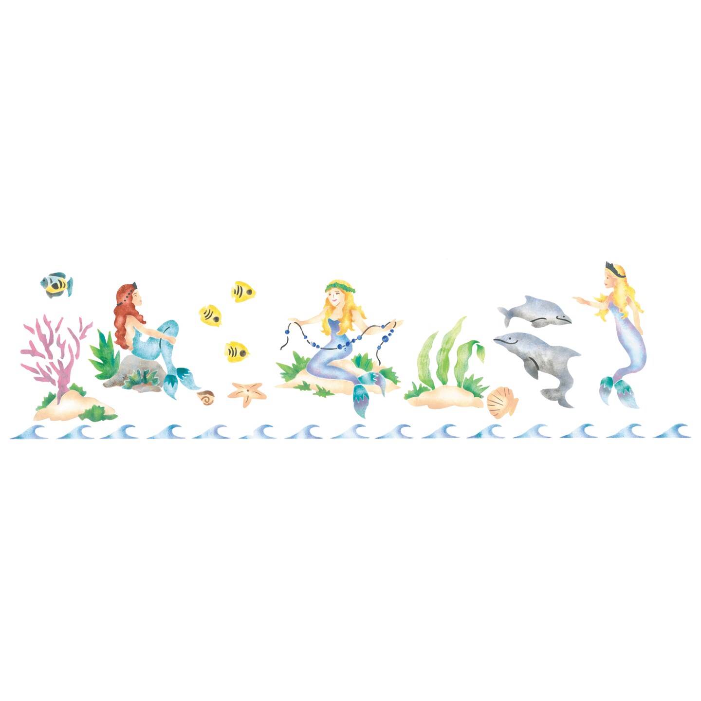 Mermaids Wall Stencil | 2592 by Designer Stencils | Reusable Art Craft Stencils for Painting on Walls, Canvas, Wood | Reusable Plastic Paint Stencil for Home Makeover | Easy to Use &#x26; Clean Art Stencil