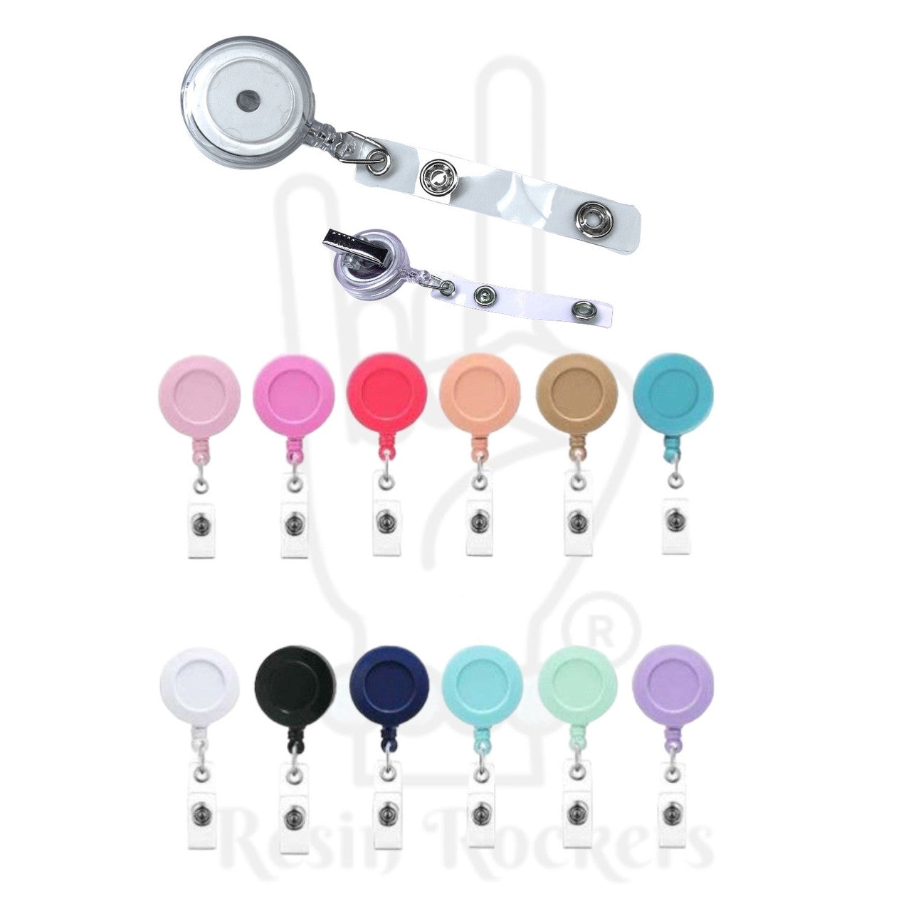 Badge Reel Blank with Alligator Clip and Button Snap in a Variety of Colors &#x26; Clear