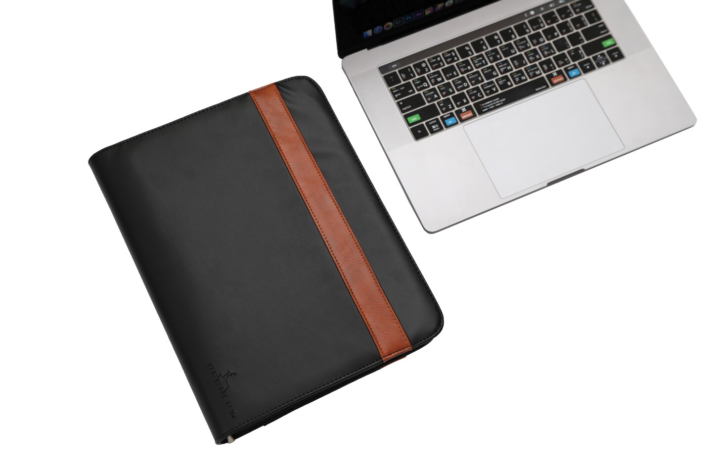 Black Leather Business Portfolio with Handles, Includes Large Notepad and Tablet Sleeve
