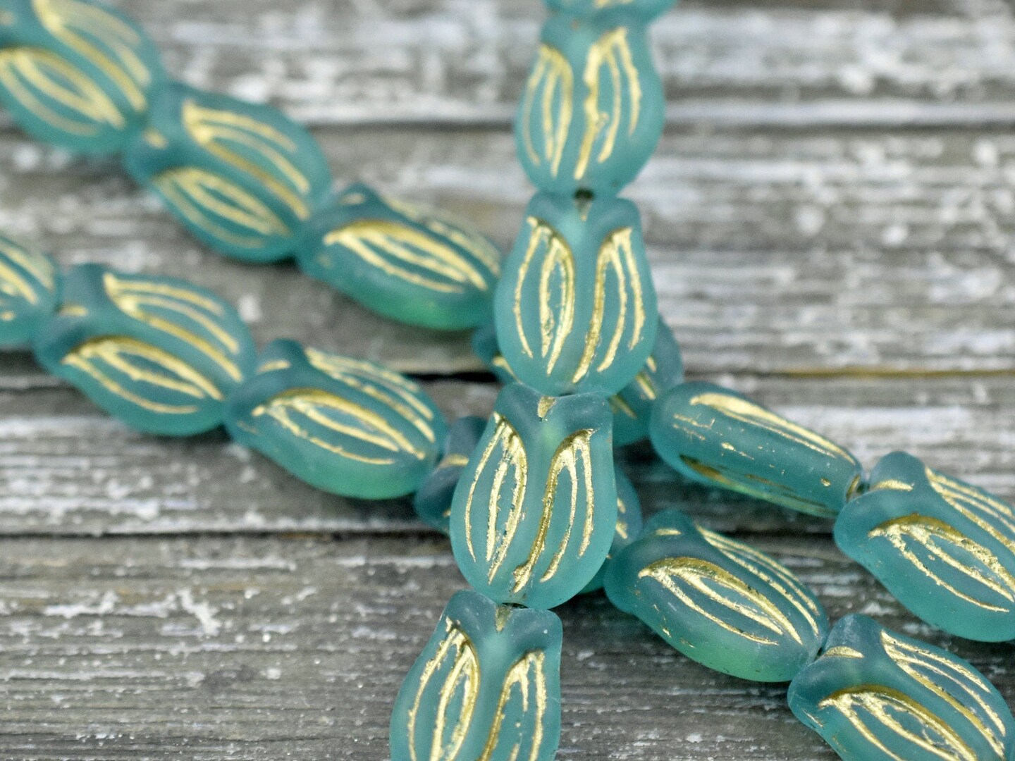*6* 16x11mm Bronze Washed Matte Green Aqua Tulip Beads