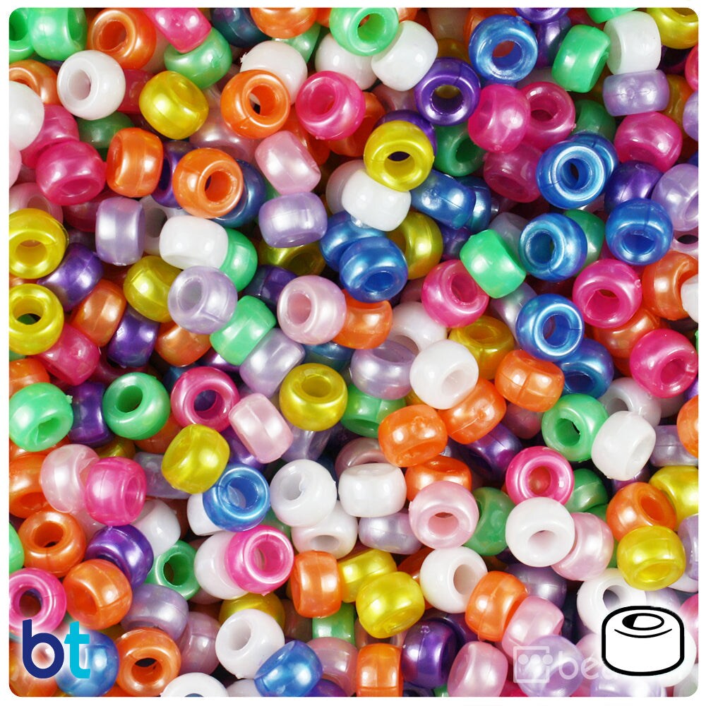BeadTin Pearl Mix 6.5mm Mini Barrel Plastic Pony Beads (1000pcs)