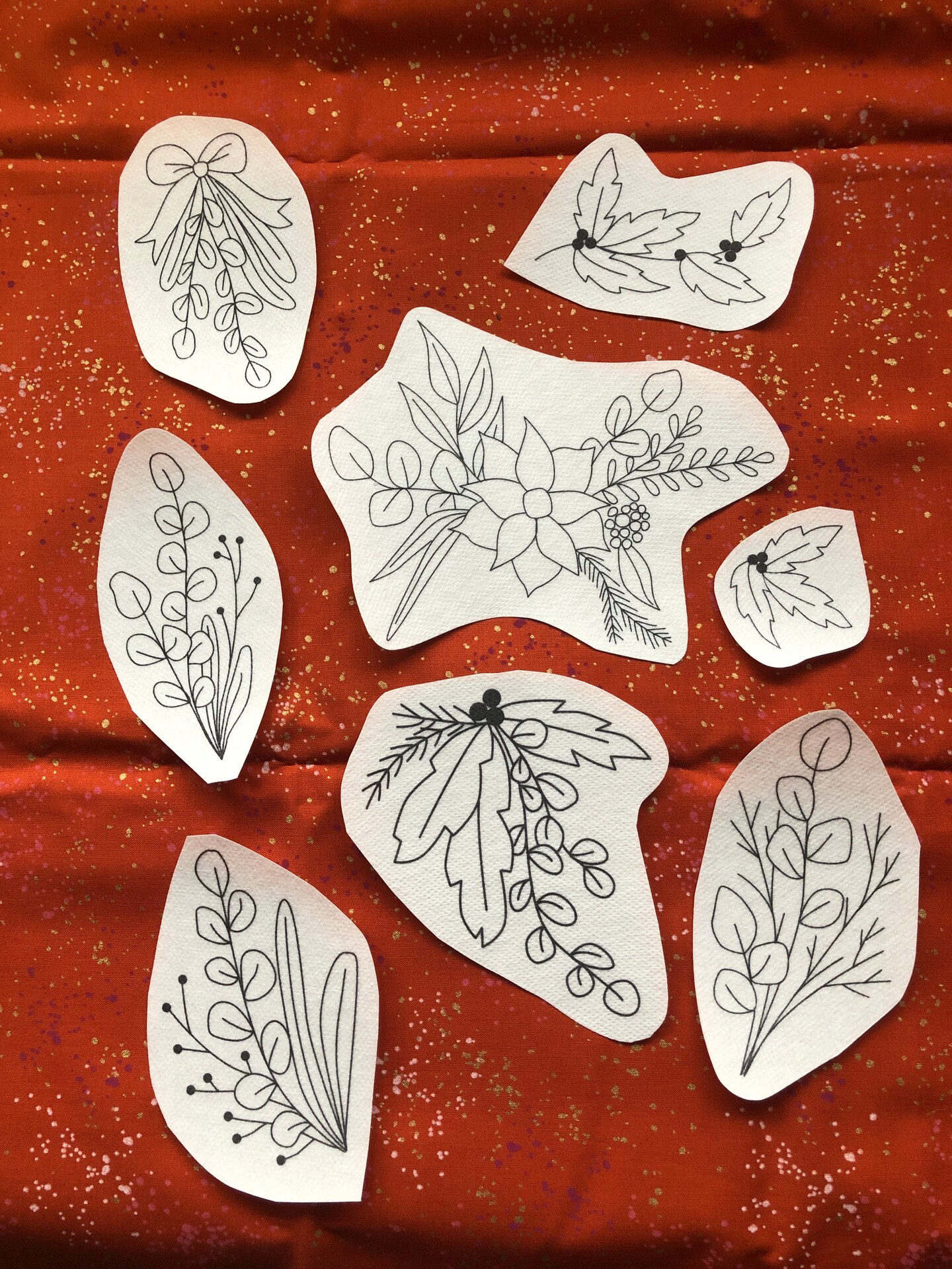 MCreativeJ Holiday Botanicals - Peel Stick and Stitch Hand Embroidery Patterns