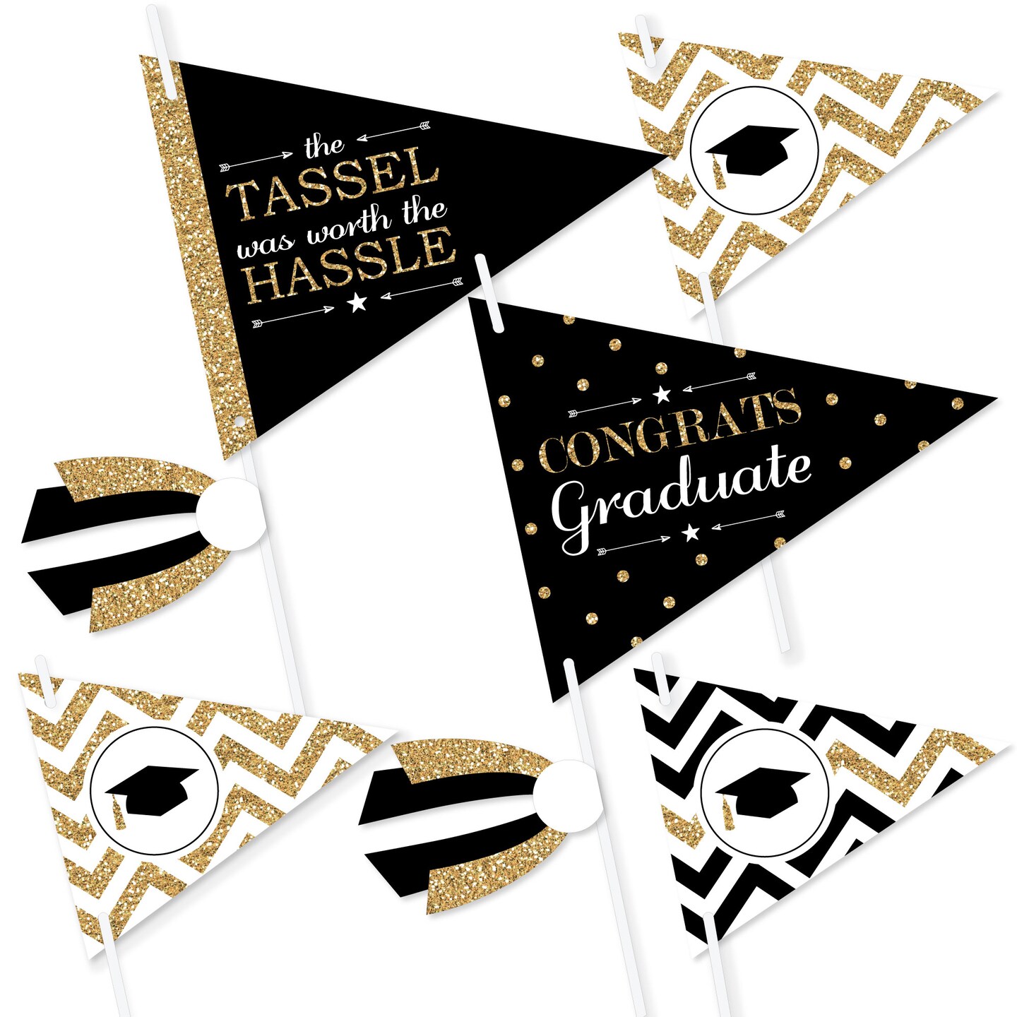 Big Dot Of Happiness Tassel Worth The Hassle Gold Triangle Graduation Party Photo Props 5943