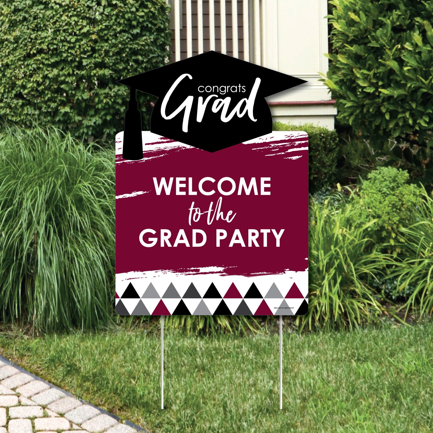 Big Dot of Happiness Maroon Graduation Party Decorations - Grad Party Welcome Yard Sign