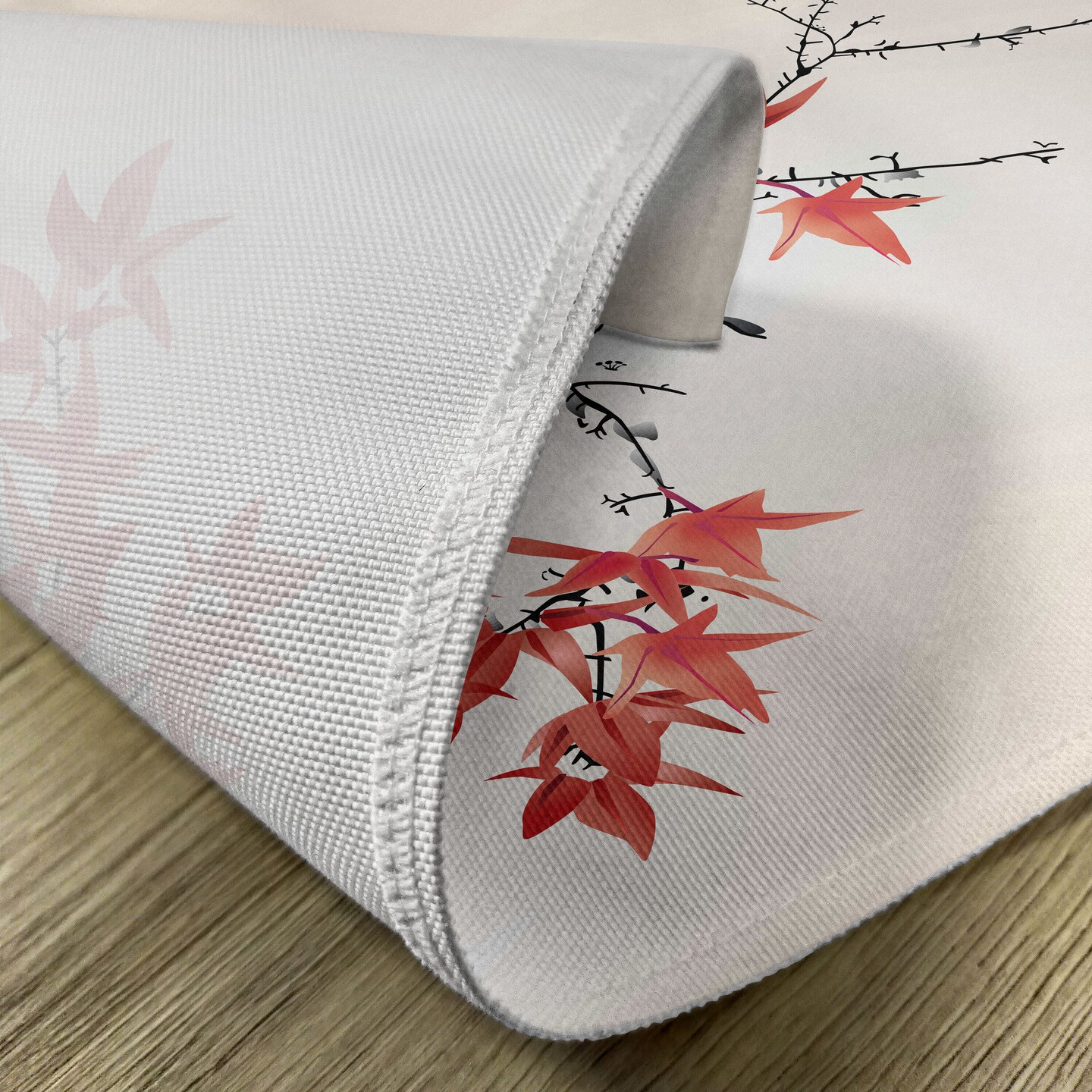 Ambesonne Japanese Place Mats Set of 4, Cherry Blossom Sakura Tree Branches Romantic Spring Themed Watercolor Picture, Washable Fabric Placemats for Dining Table, Standard Size, Black and Coral